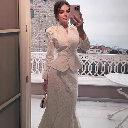 Vintage Long Sleeve Maxi Dress Set, Elegant and Noble Autumn Fashion Dress for Women