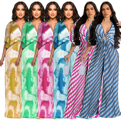 V-neck pleated jumpsuit for women