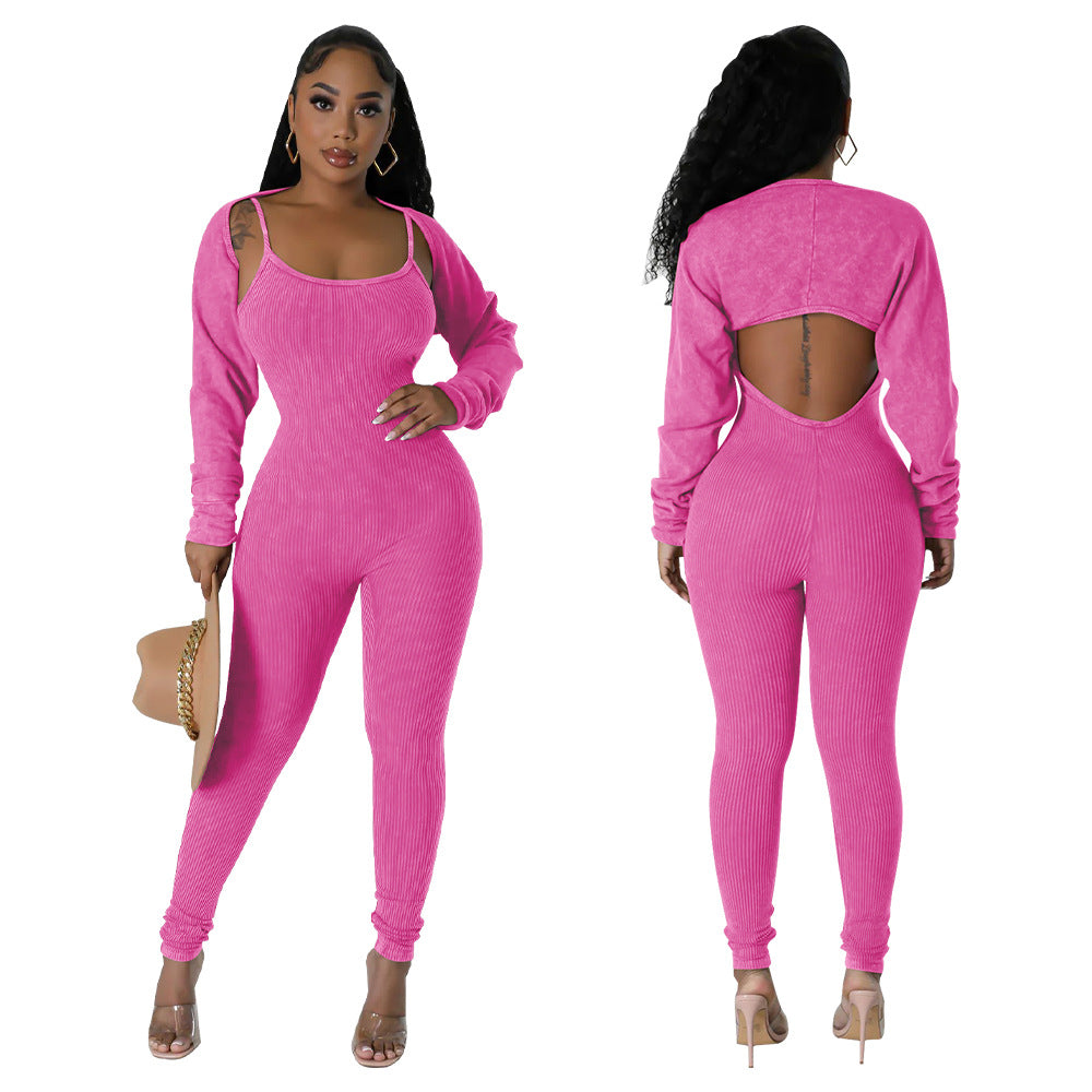 U-neck tight jumpsuit set
