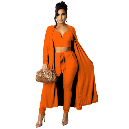 Women's solid color V-neck set
