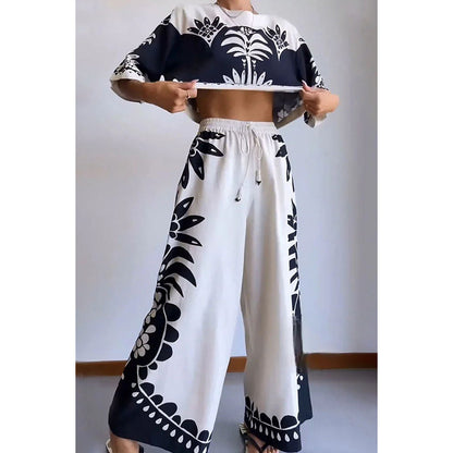 Casual Short Sleeve Set INS Loose Vacation Elastic Waist Women's Two-Piece Suit