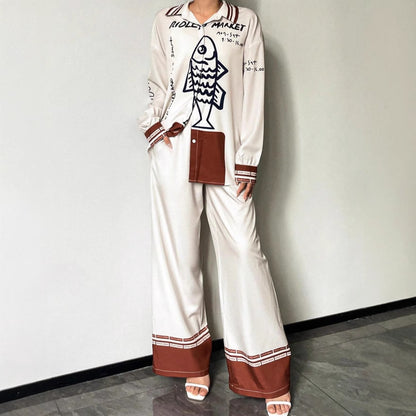 3D Digital Print Women's Four-Way Stretch Long Sleeve Shirt Set Fashion Personality Casual