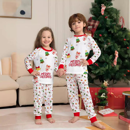 Christmas Cartoon Solid Color Christmas Tree Print Family Matching Pajama Set