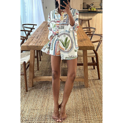 Casual Long Sleeve Loose Two-Piece Set with Drawstring Pockets for Vacation