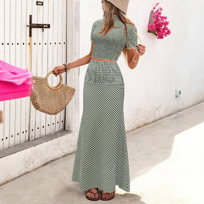 Short top high waisted A-line skirt two-piece set