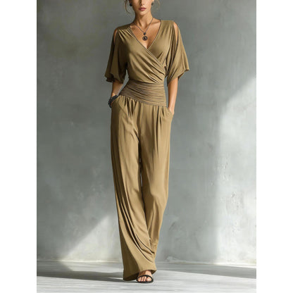Chic Off-Shoulder V-Neck Fitted Jumpsuit for Women