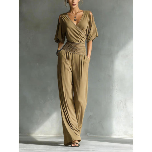 Chic Off-Shoulder V-Neck Fitted Jumpsuit for Women