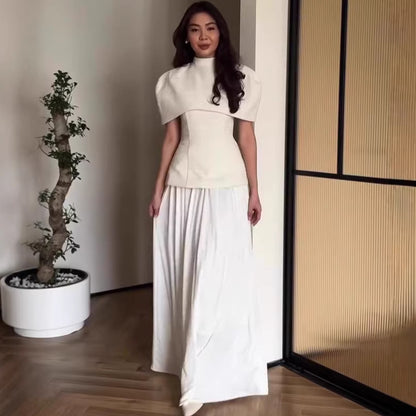 Simple Short Sleeve Long Dress, Elegant Fashion Autumn Set Dress Formal Wear