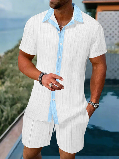 Color blocked shirt casual short sleeved shorts beach set