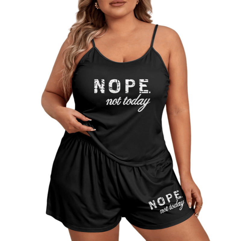 Comfortable Women's Sleepwear Set with Letter Print, Oversized Strap ShortsSuitable for Wear Outside Home