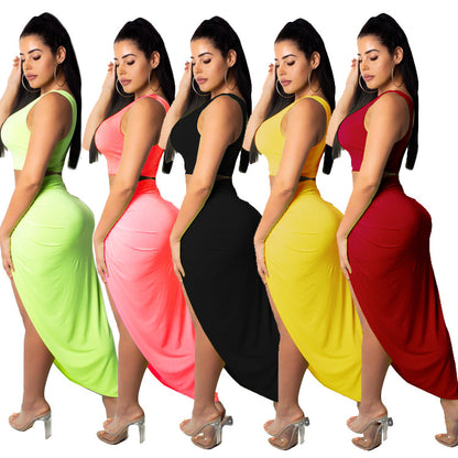 Two piece pleated solid color skirt set