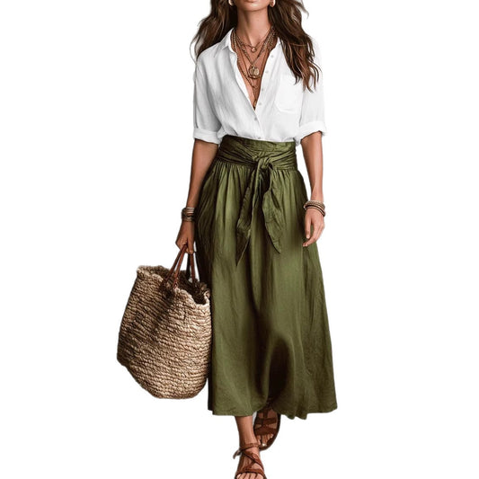 Two piece set of contrasting women's skirts and shirts