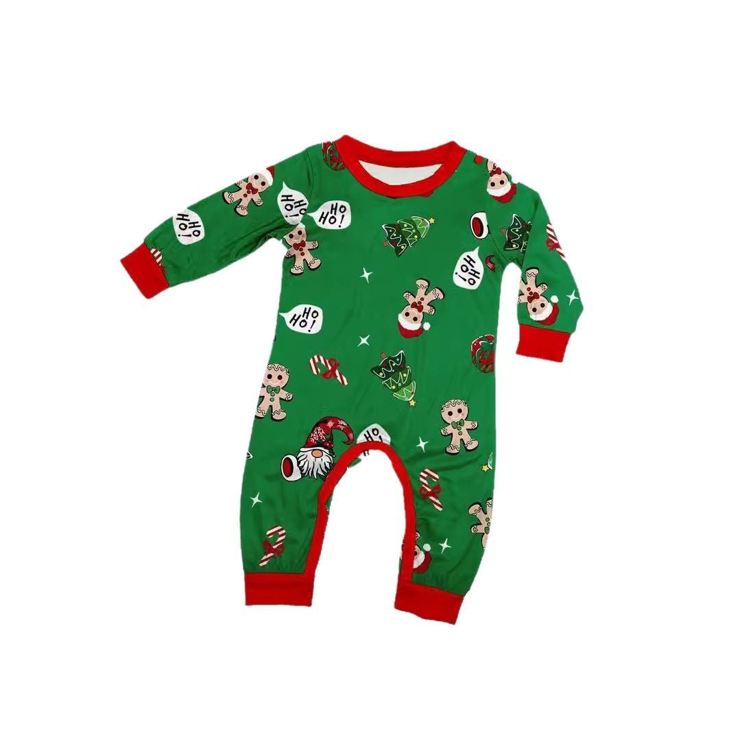 Christmas Family Matching Outfits  Gingerbread Man Print Full Floral Home Wear Green Set