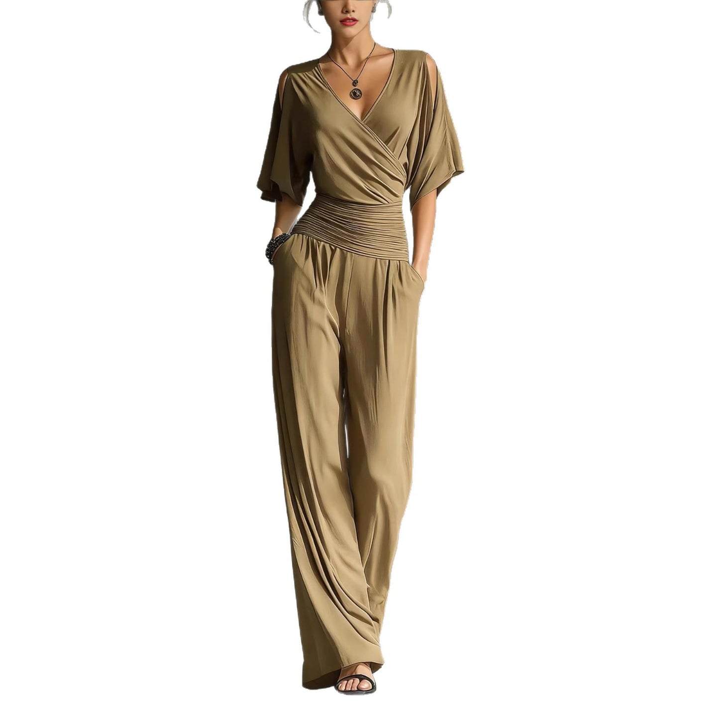 Chic Off-Shoulder V-Neck Fitted Jumpsuit for Women