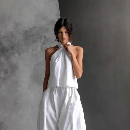 Loose Sleeveless Top High-Waisted Wide-Leg Pants Two-Piece Set for Women