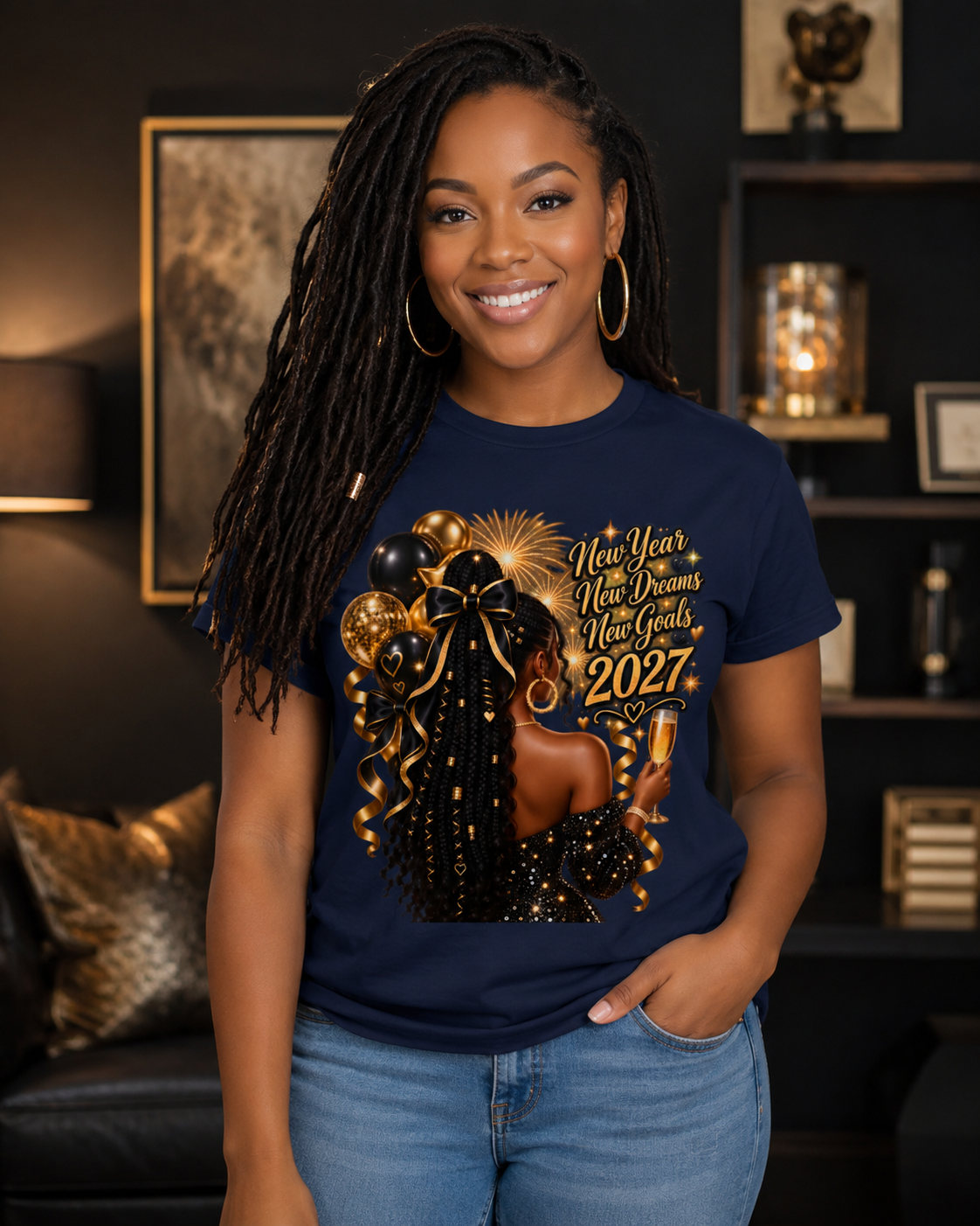 New Year 2027 Celebration Tee - Navy - product view 1 - Navy