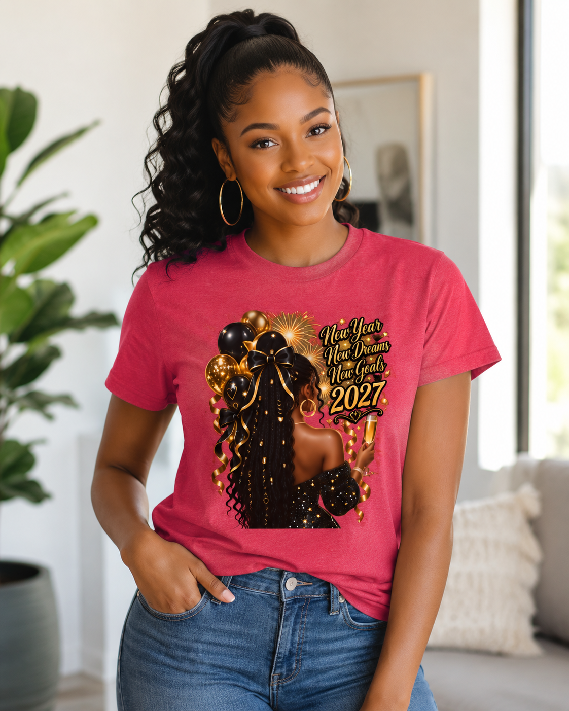 New Year 2027 Celebration Tee - Heather Red - product view 1 - Heather Red