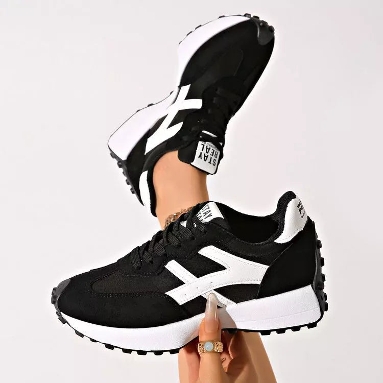 Round Toe Lace Up Sneakers - Black - View 2