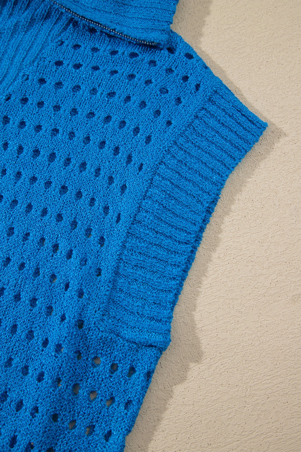 Sky Blue Cutout Knit Zip-Collar Top - Sky Blue - View 12