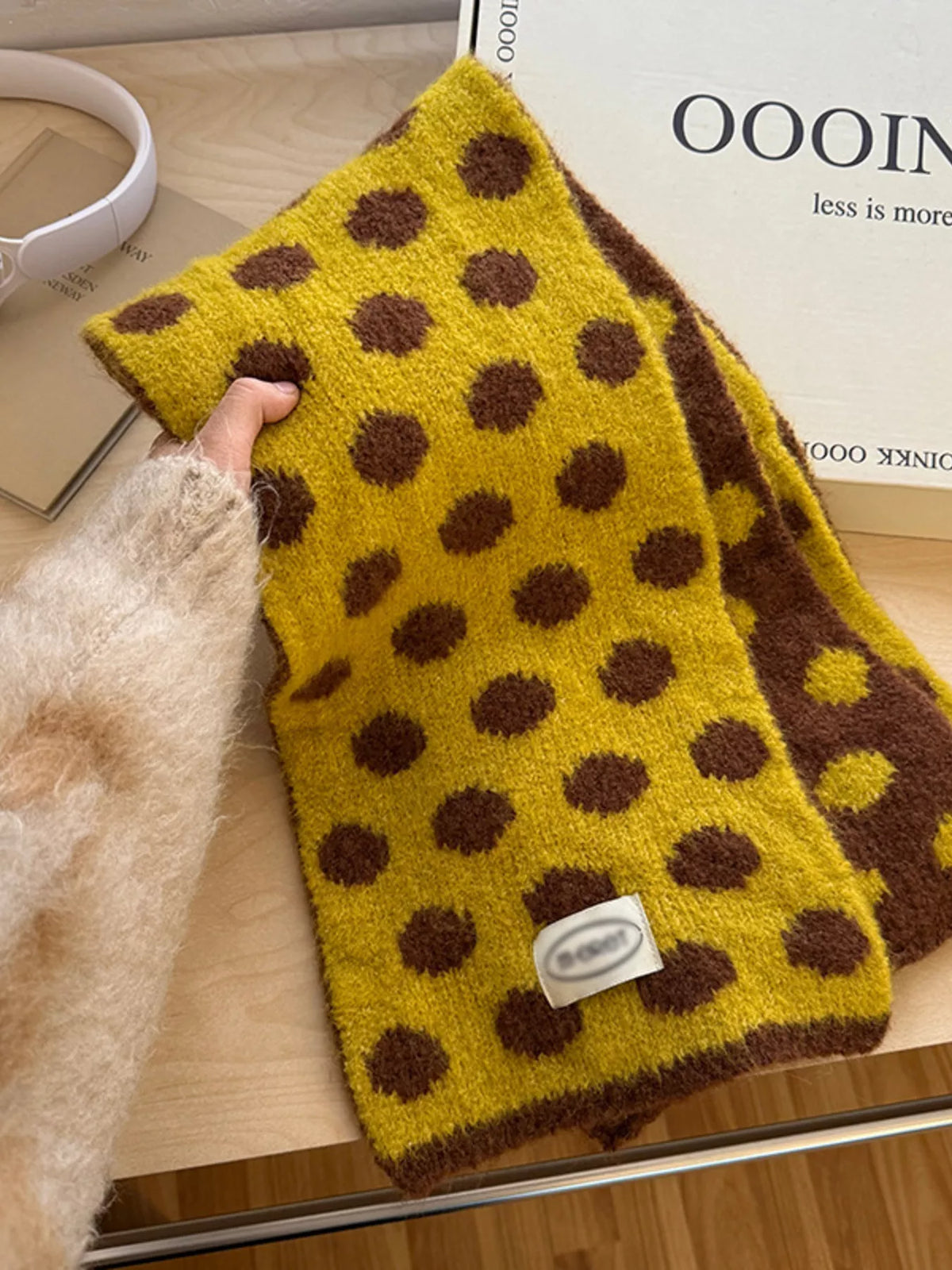 Polka Dot Knitted Scarf - Sherbet - View 8