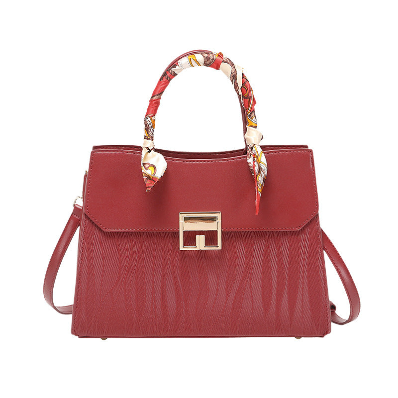 Scarf Decor Leather Handbag - Red - View 6