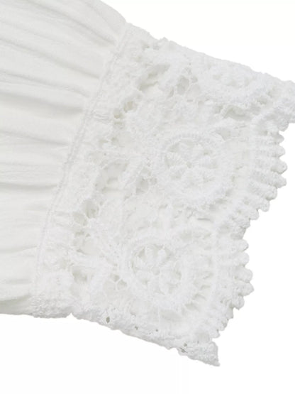 Lace Detail Long Sleeve Shirt - White - View 9