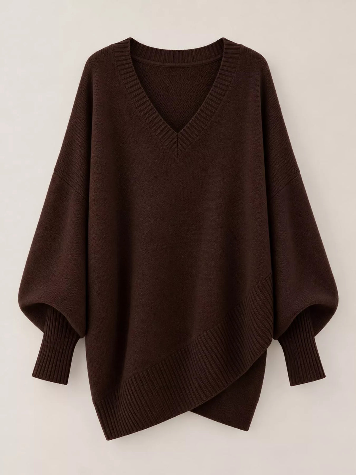 Full Size V-Neck Oversized Batwing Sleeve Sweater Plus Size - Coffee - View 41