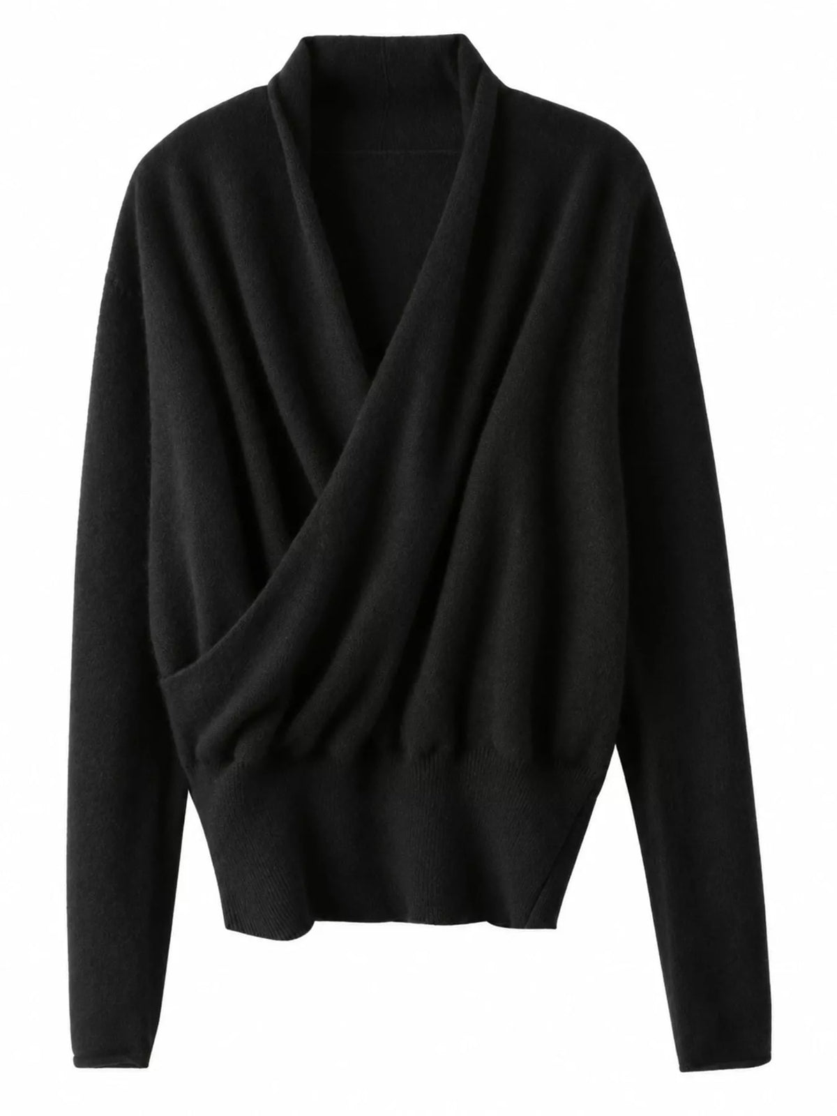 Wrap-Front Long Sleeve Sweater - Black - View 17