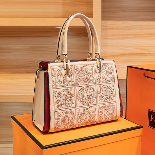 Embroidered Leather Top Handle Handbag - product photo 2