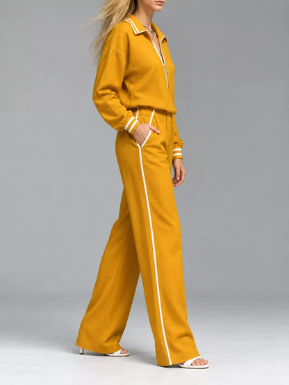 Striped Half Zip Top and Pants Set - Tangerine - View 3