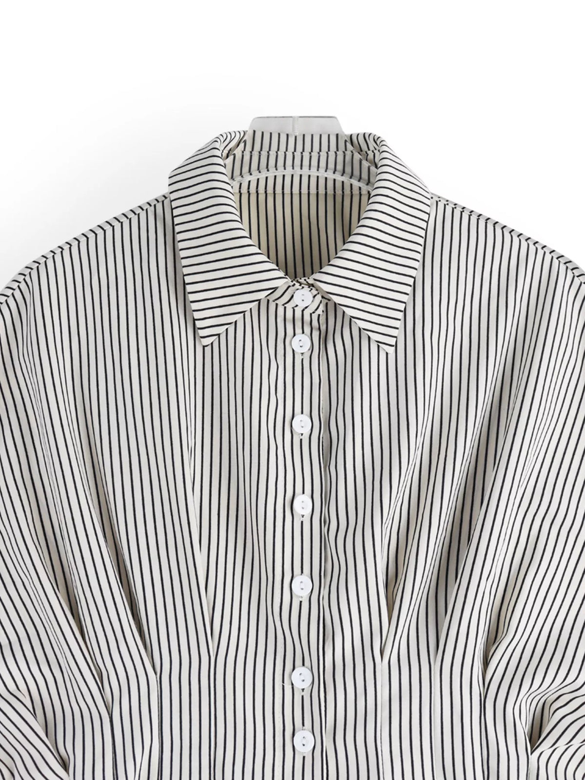 Striped Cinched Waist Shirt - Black - View 2
