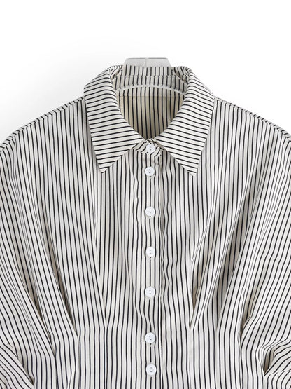 Striped Cinched Waist Shirt - Black - View 2