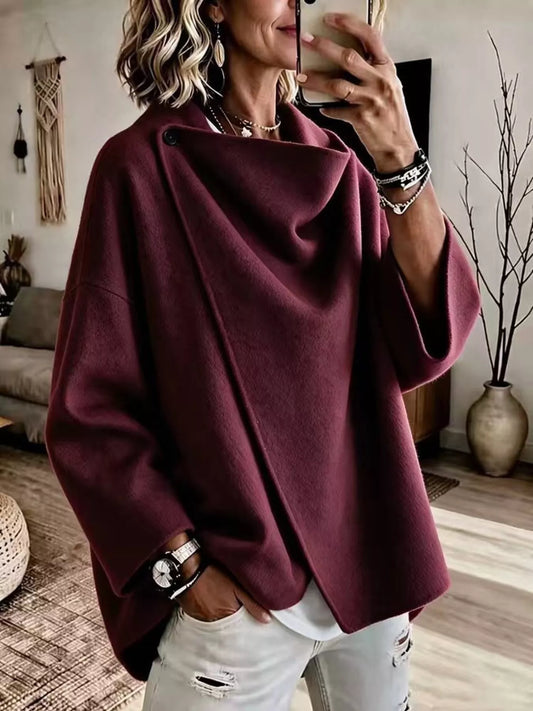 Full Size Asymmetric Cowl Neck Cape Plus Size - Burgundy - View 1