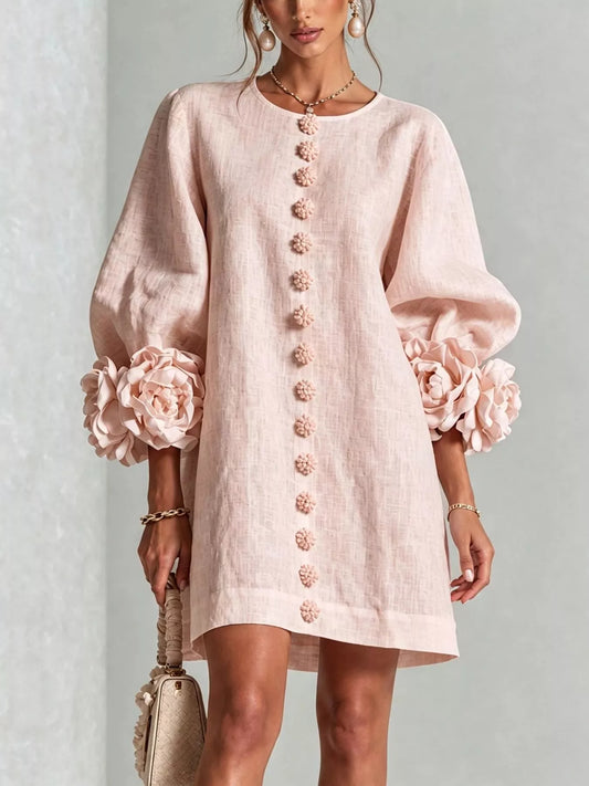 Full Size 3D Floral Round Neck Mini Dress Plus Size - Blush Pink - View 1