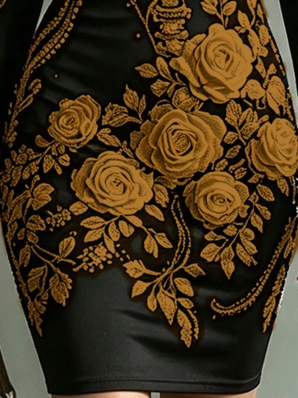 Skeleton Floral Long Sleeve Bodycon Dress - Gold - View 11