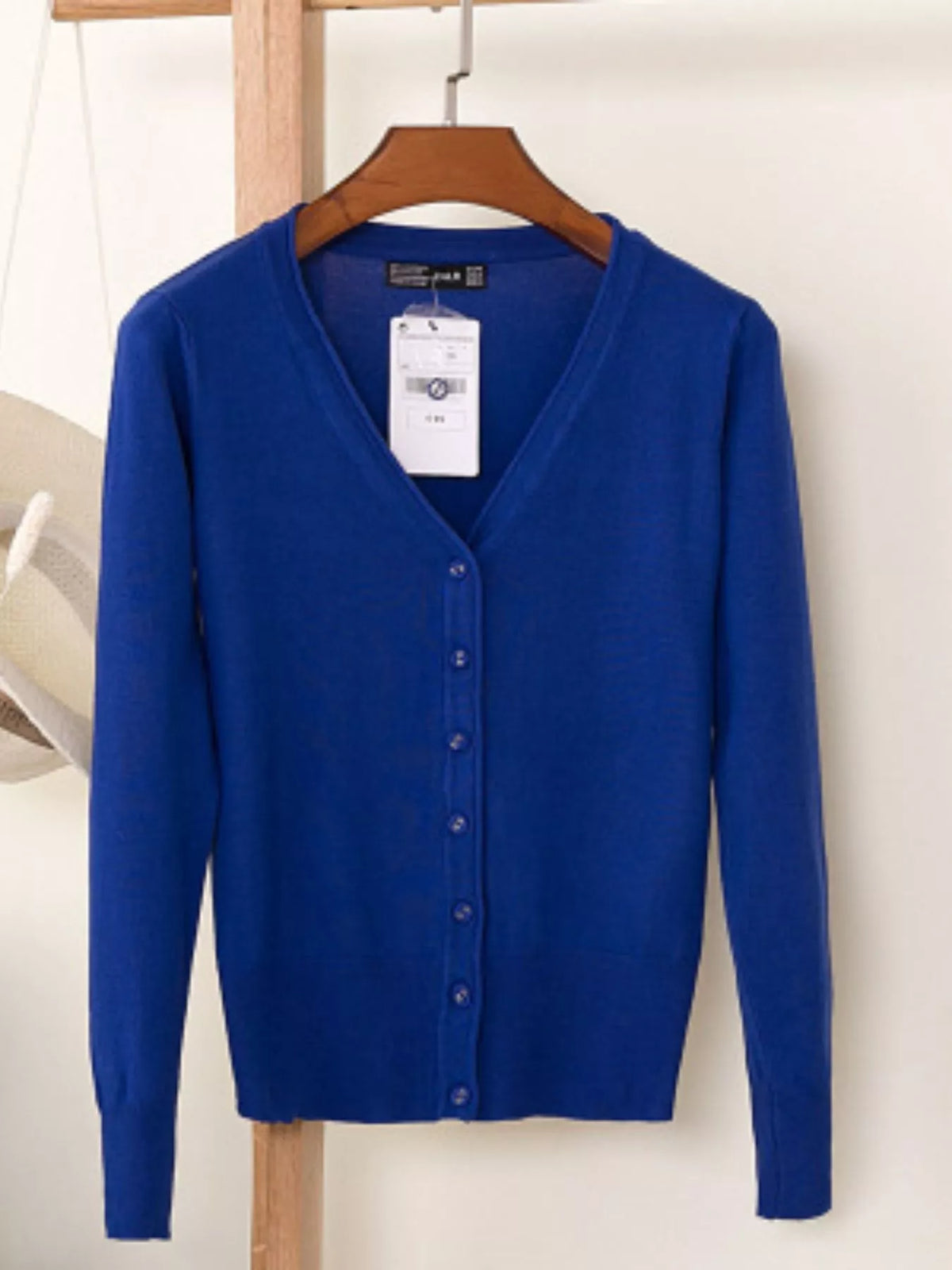 Classic V-Neck Button-Down Knit Cardigan - Royal Blue - View 96