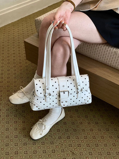 Polka Dot Studded Shoulder Bag - White - View 2