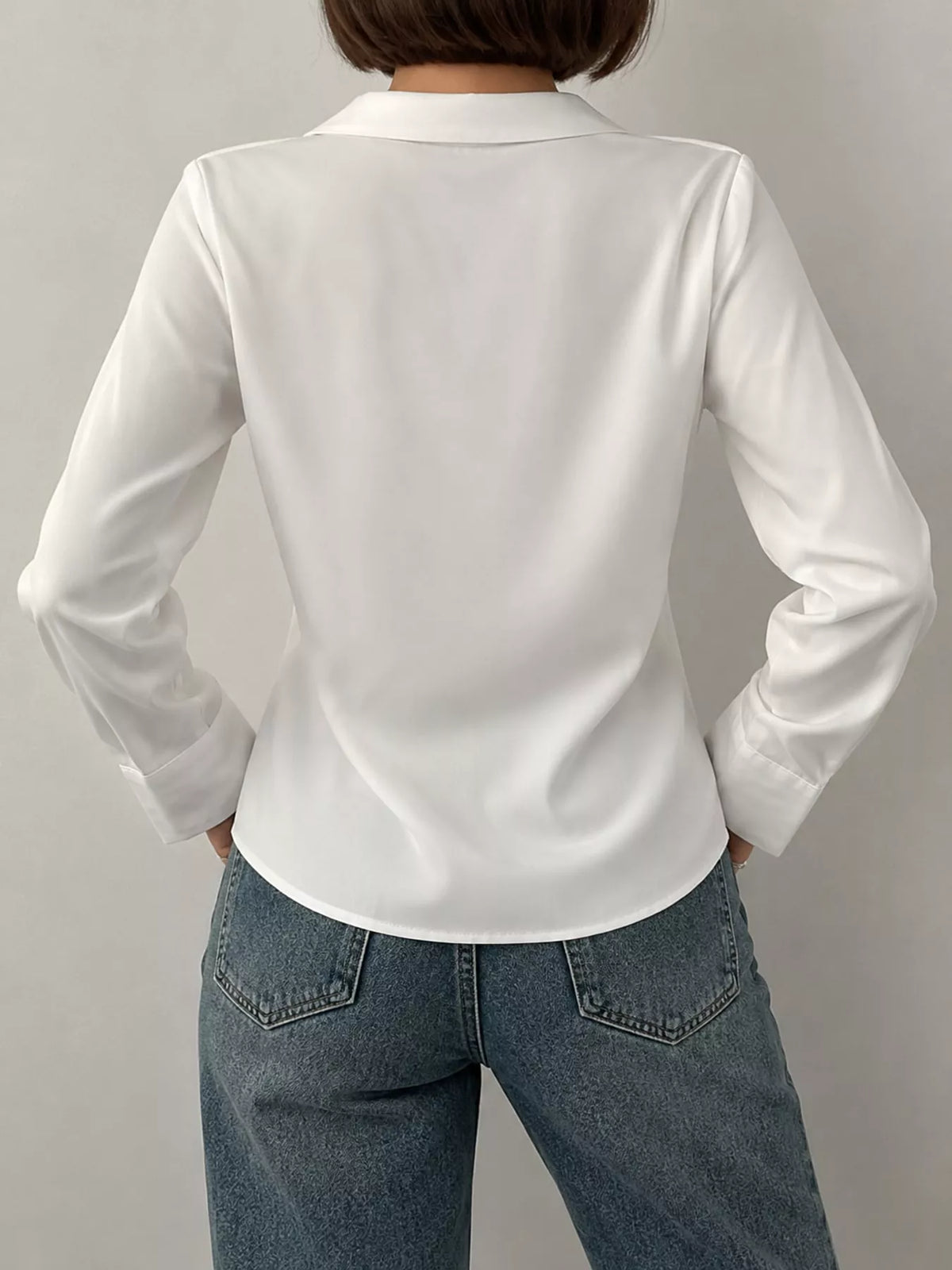 Button Up Long-Sleeve Shirt - White - View 20