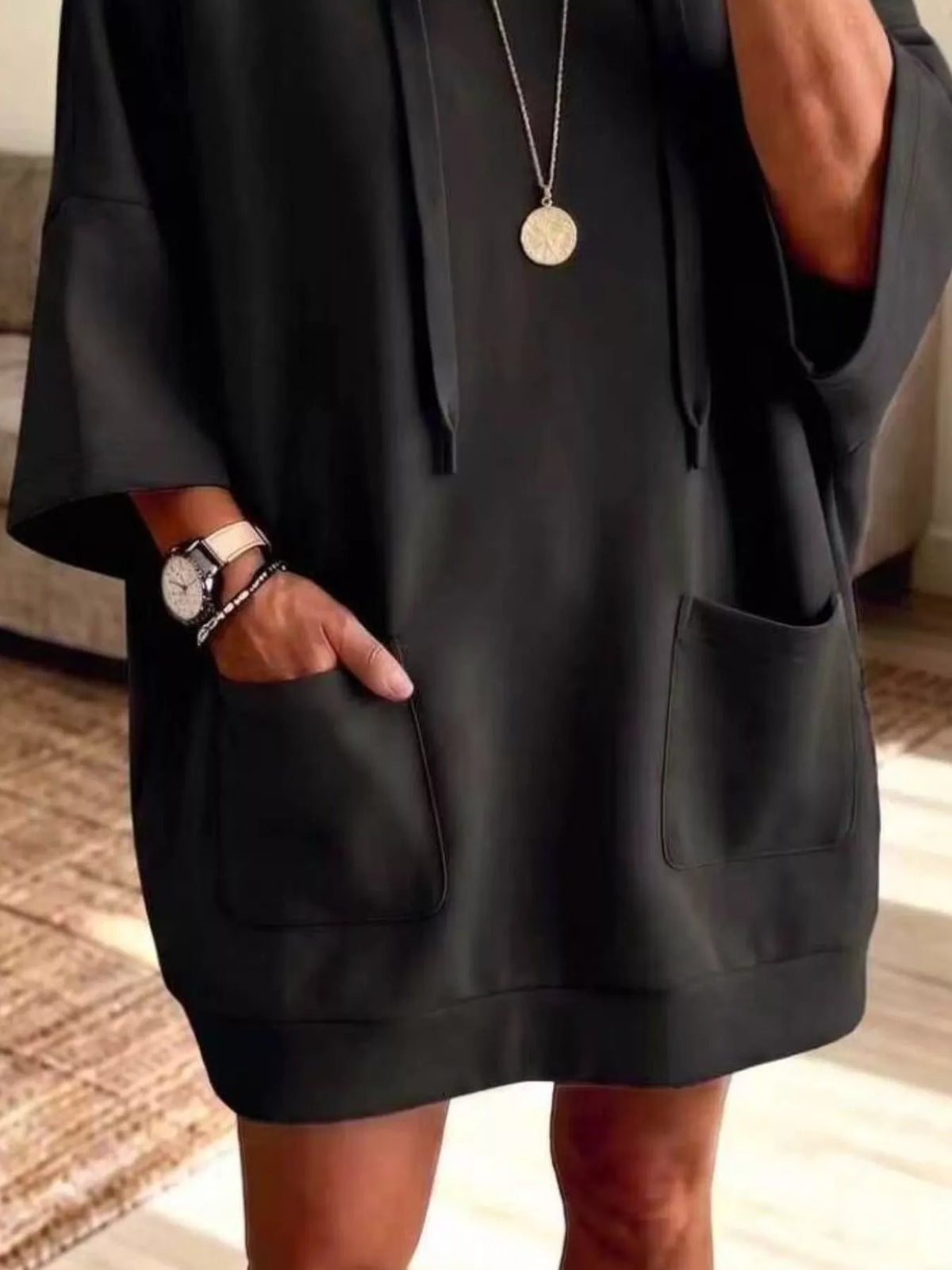 Full Size Drawstring Oversized Front Pockets Oversized Hoodie Plus Size - Black - View 2