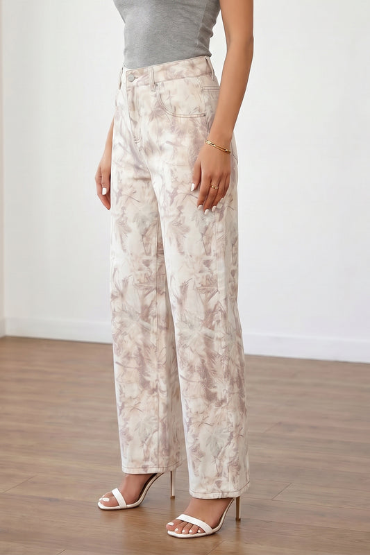 Khaki Woodland Camo Tummy Control Denim Wide Leg Jeans - Khaki - 2