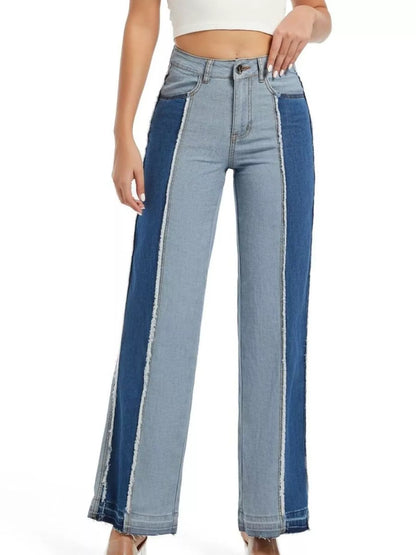 High-Waisted Two Tone Jeans - Blue - View 3