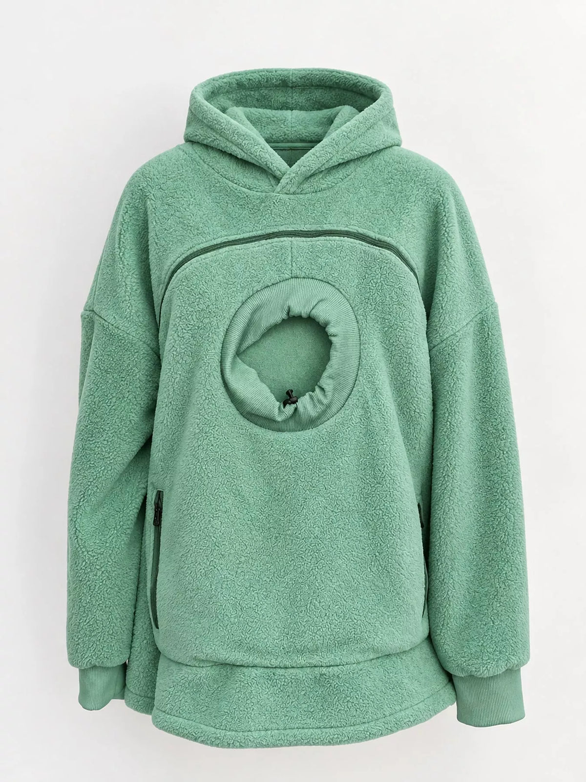 Full Size Fleece Pet-Carrying Hoodie with Cat Pouch Plus Size - Cyan - View 18