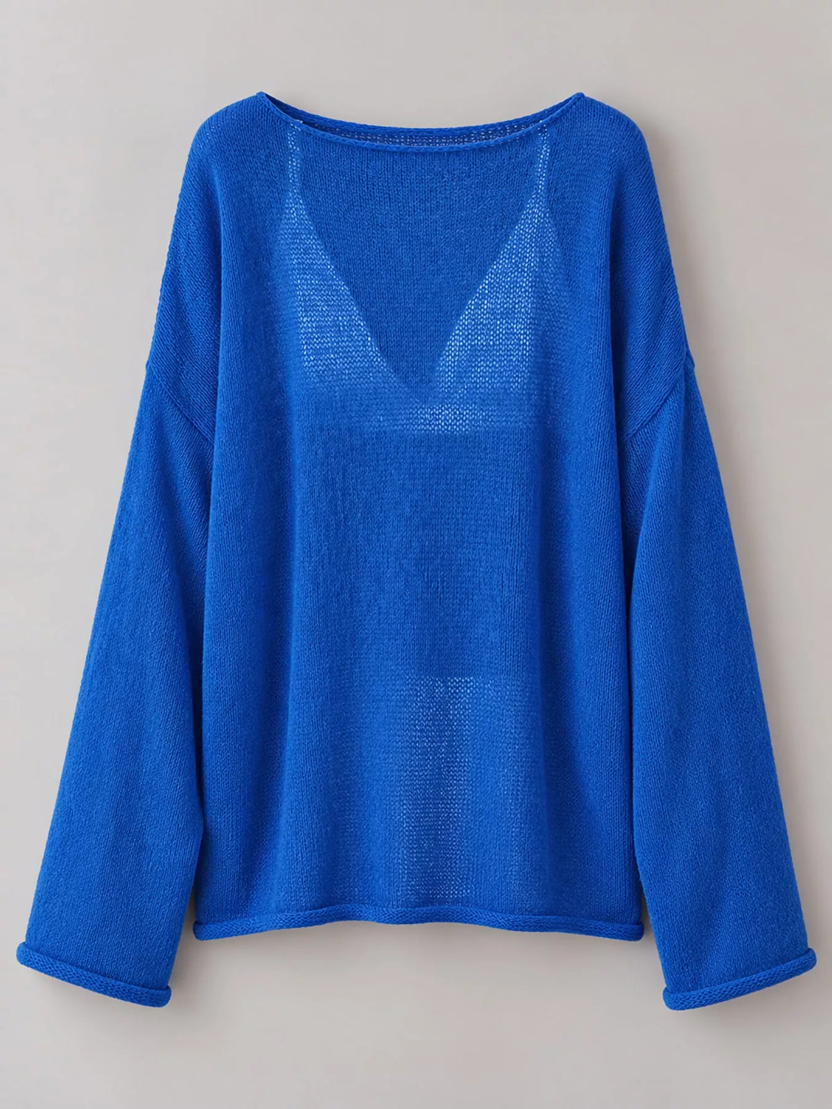 Full Size Sheer Lightweight Knit Top Plus Size - Royal Blue - View 42