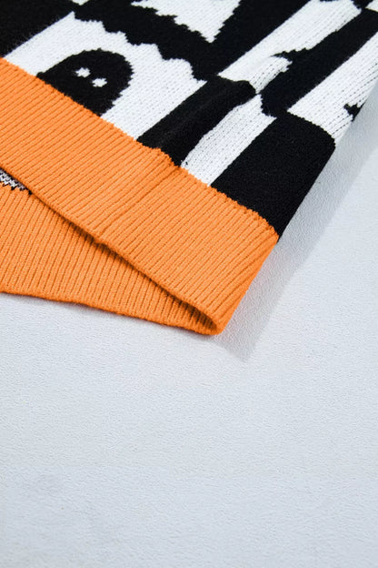 Halloween Ghost Pattern Checkerboard Sweater - Black - View 12