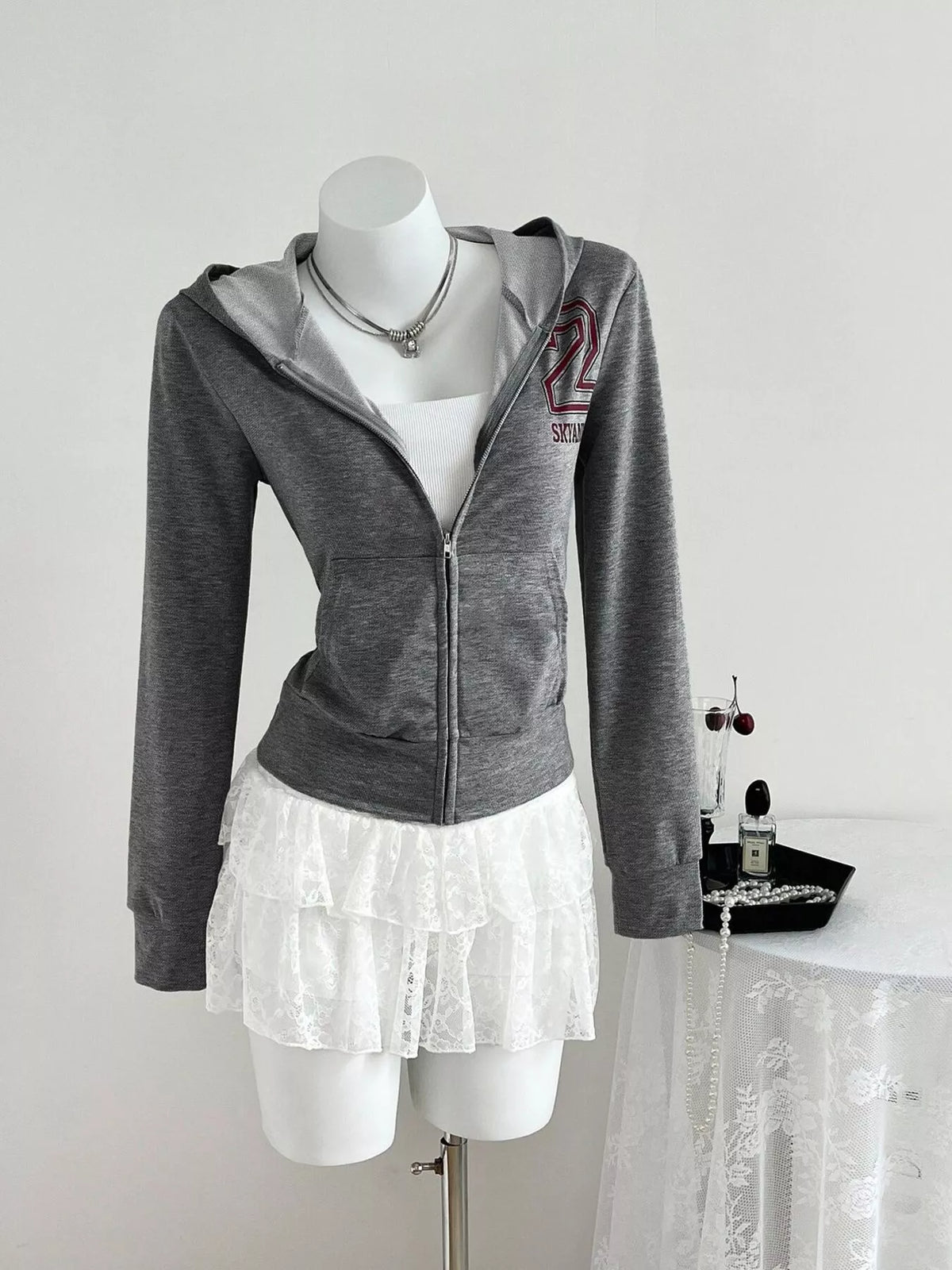 Slim-Fit Zip-Up Hoodie - Medium Gray - View 1