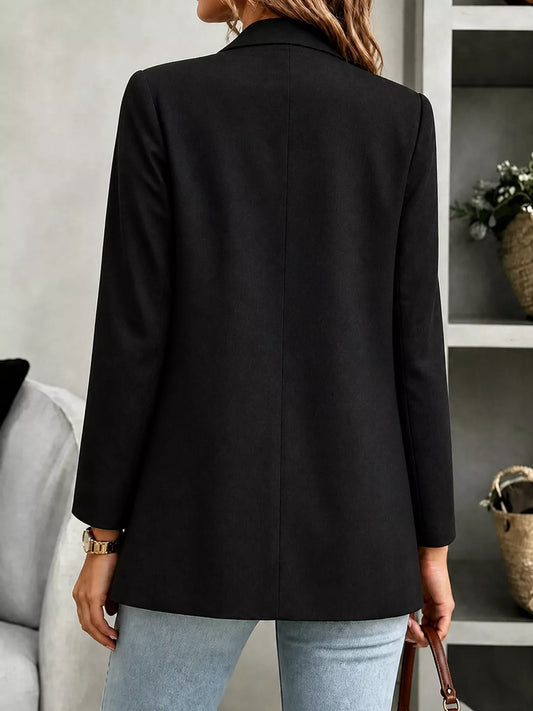 Open-Front Long Sleeve Blazer - Black - View 2