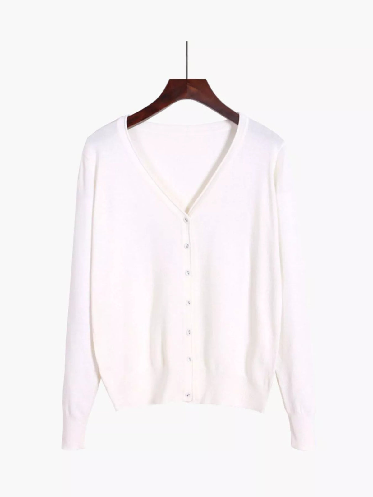 Classic V-Neck Button-Down Knit Cardigan - White - View 3