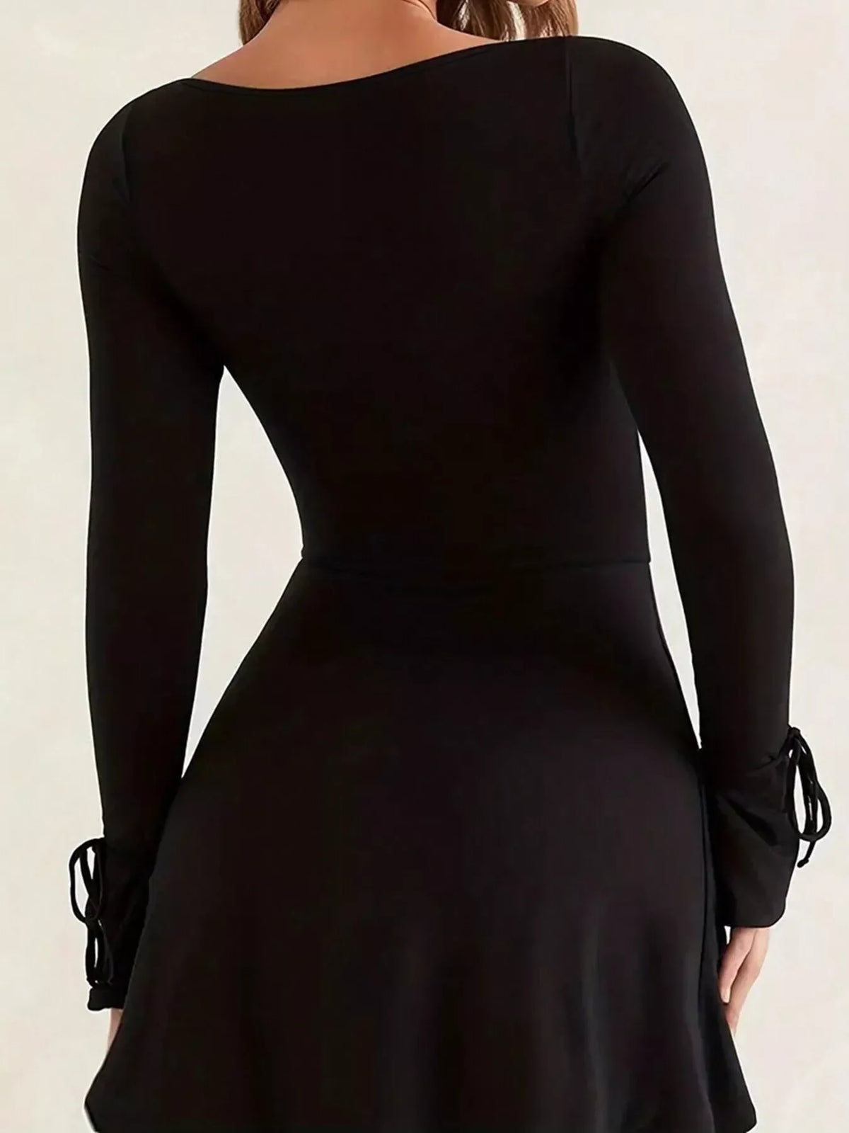 Slit Flare Sleeve Mini Dress - Black - View 2