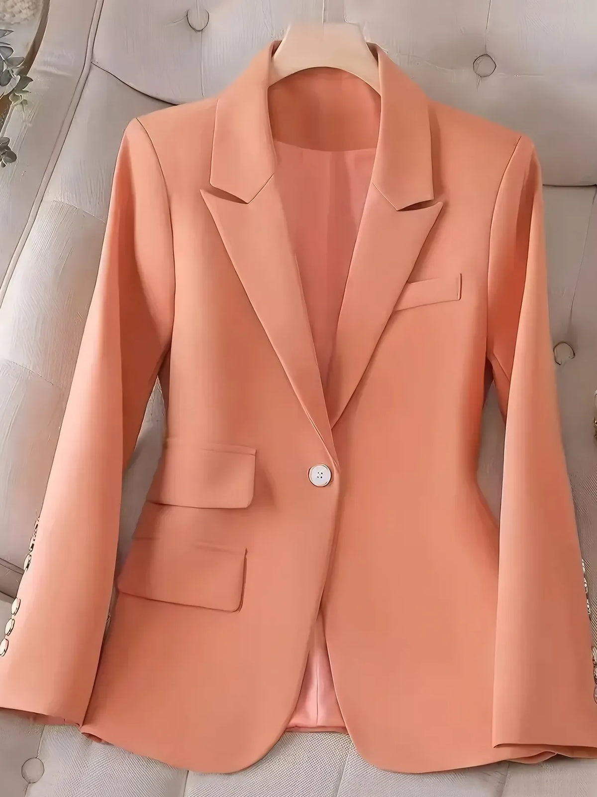 Single-Button Long Sleeve Blazer - Burnt Coral - View 1