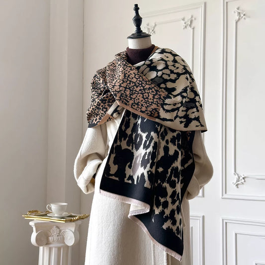 Leopard Print Winter Scarf - Black - View 1